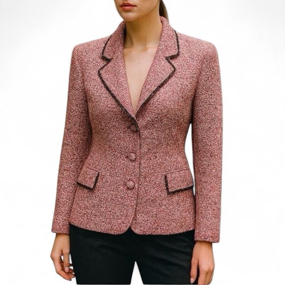 Vintage Neiman Marcus Wool Blend Tweed Blazer 10 Pink Jacket Career - Picture 1 of 16